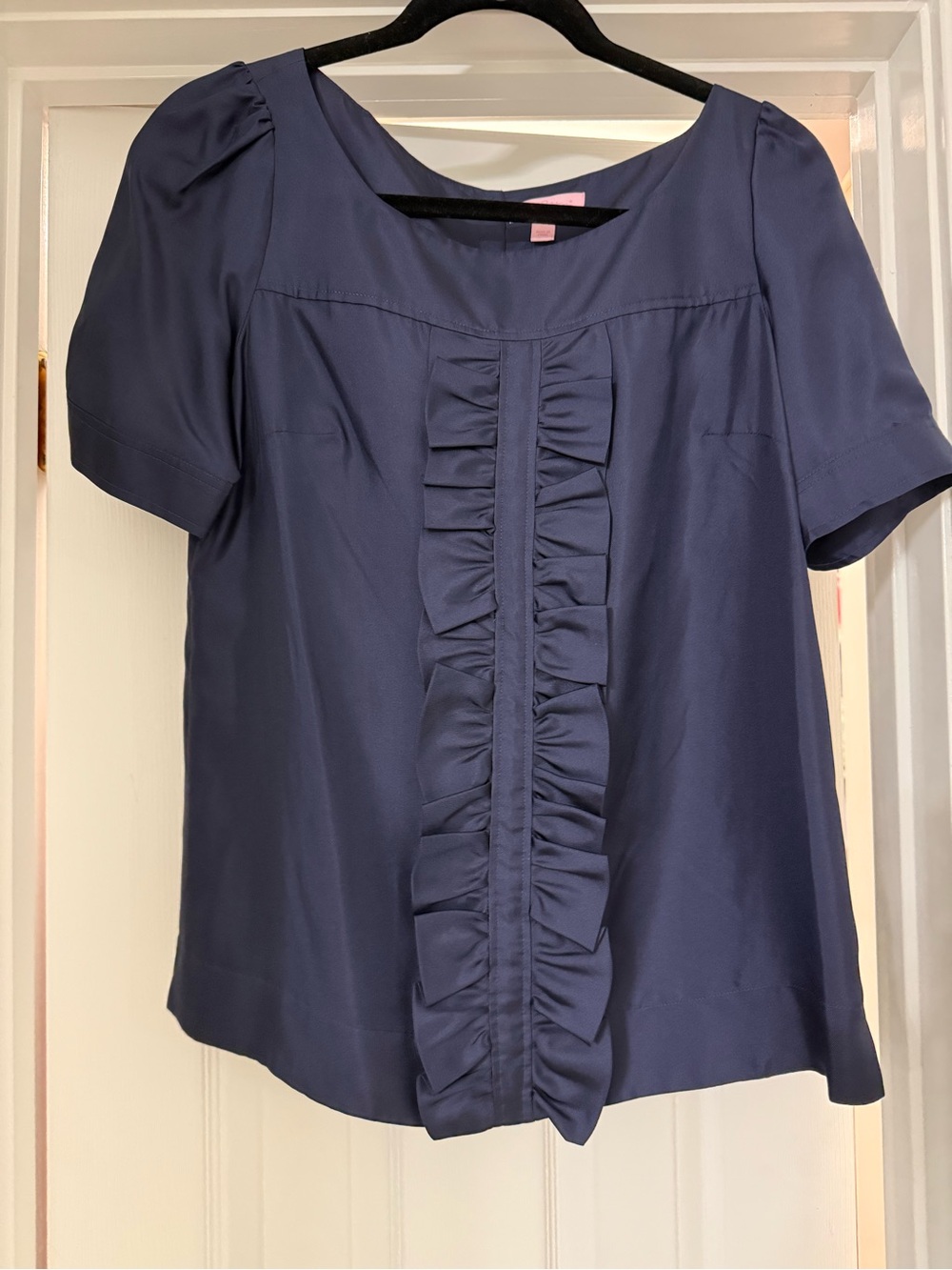 Lilly Pulitzer Women's Navy Ruffle Front Short Sleeve Top, Size 2/XS/Small
